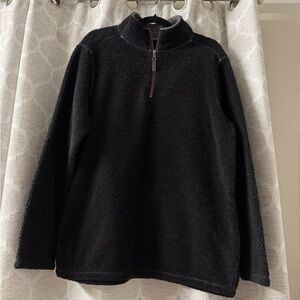 Black Furry Quarter-Zip Fleece Sweater